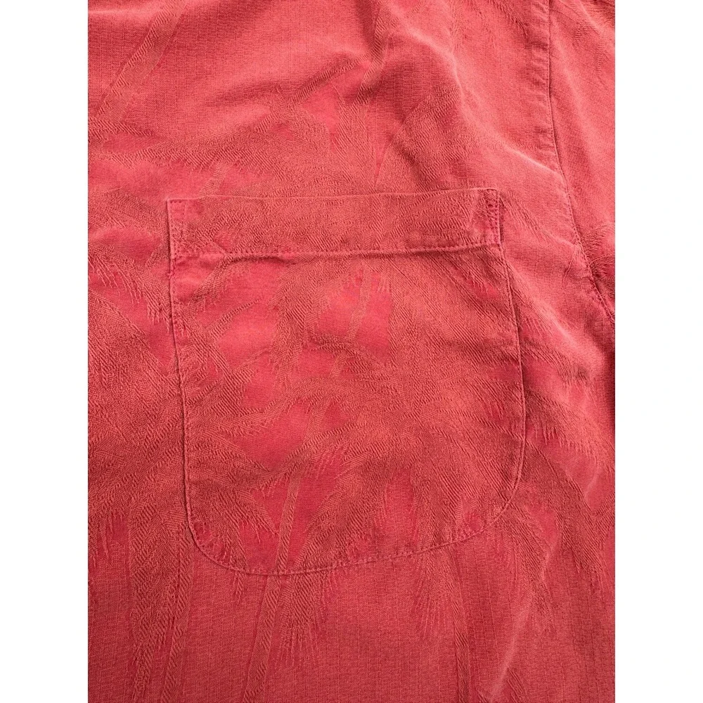 Tommy Bahama 100% Silk Mens Large Red Jacquard Palm Leaf Camp Shirt Button Up